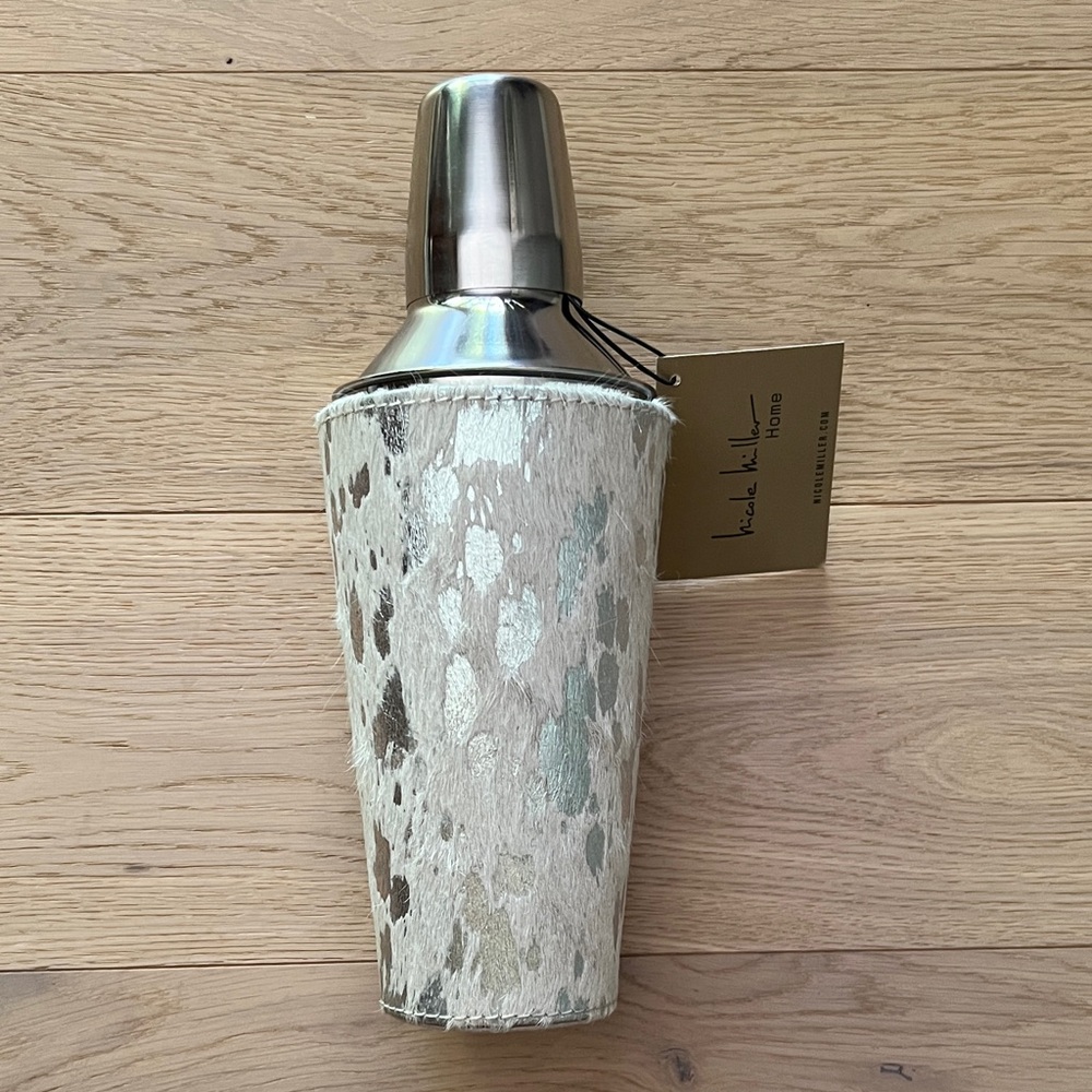 Stainless Steel Nicole Millet Cocktail Shaker with Cowhide Wrap